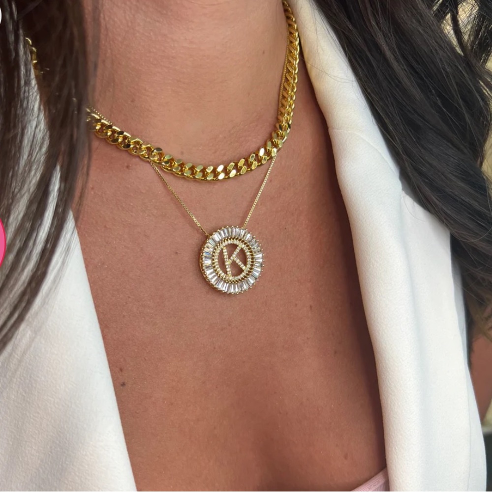 Mandala initial sunburst cubic zirconia crystal rose gold silver color necklace